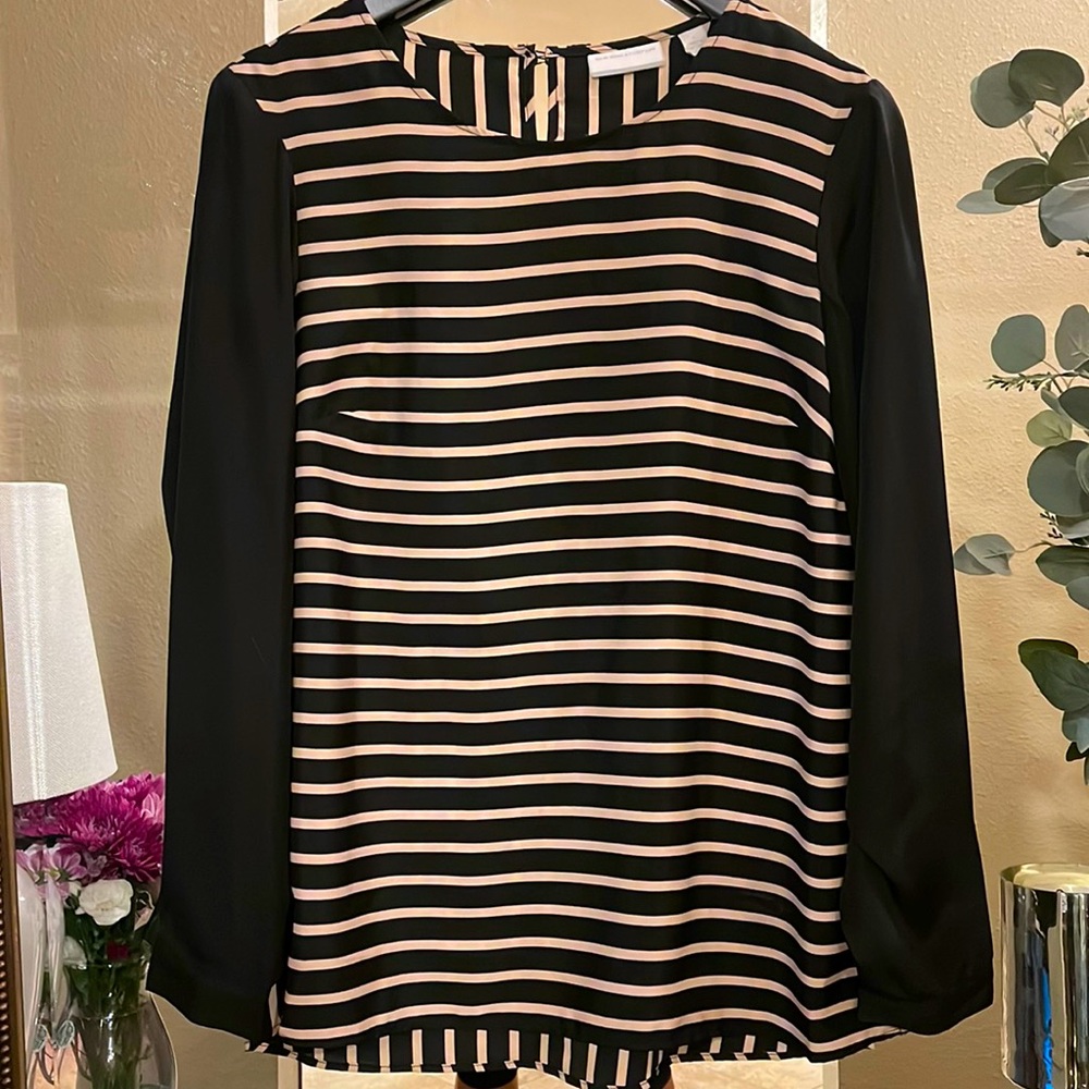 4/$20- New York & Company Brown and Black striped Blouse- Size Small